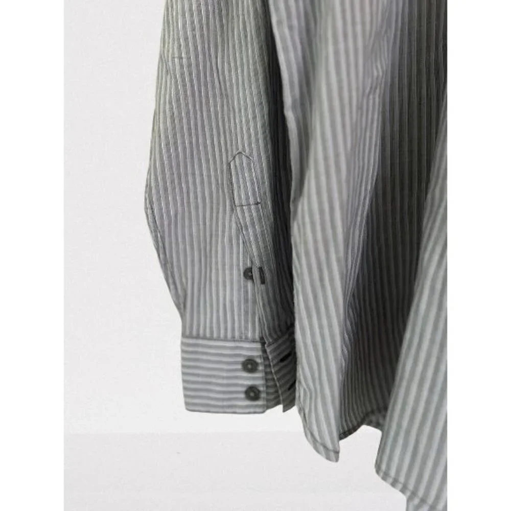 John Varvatos Shirt Button-Down Cotton Gray Lavender Stripes Long Sleeve Size La